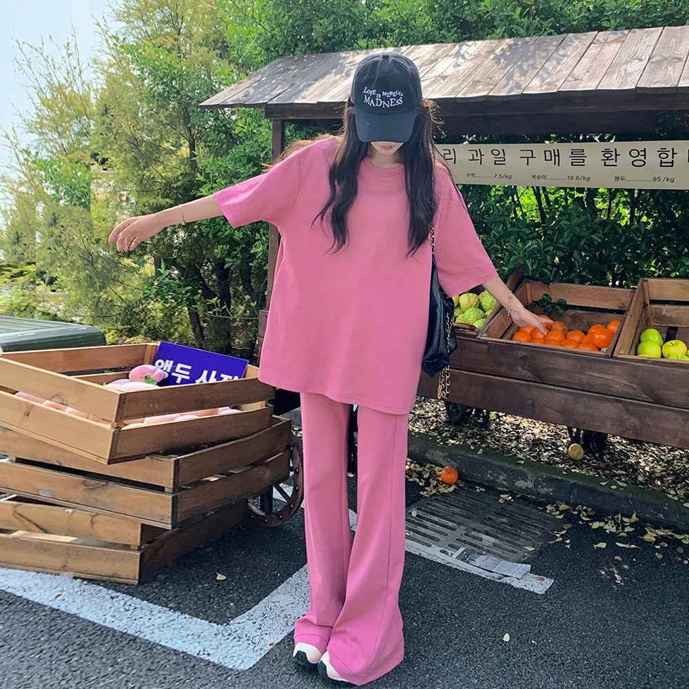 粉色时尚高级感套装女2025夏韩系休闲慵懒风搭配一整套减龄两件套