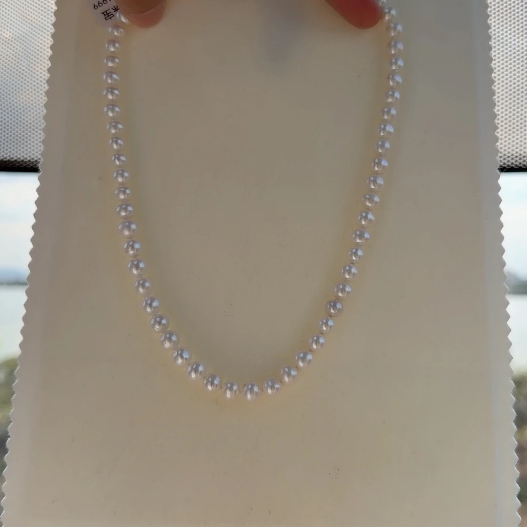 颈饰淡水珍珠银S925镶嵌7-8无核极光镜面炫彩白亮
