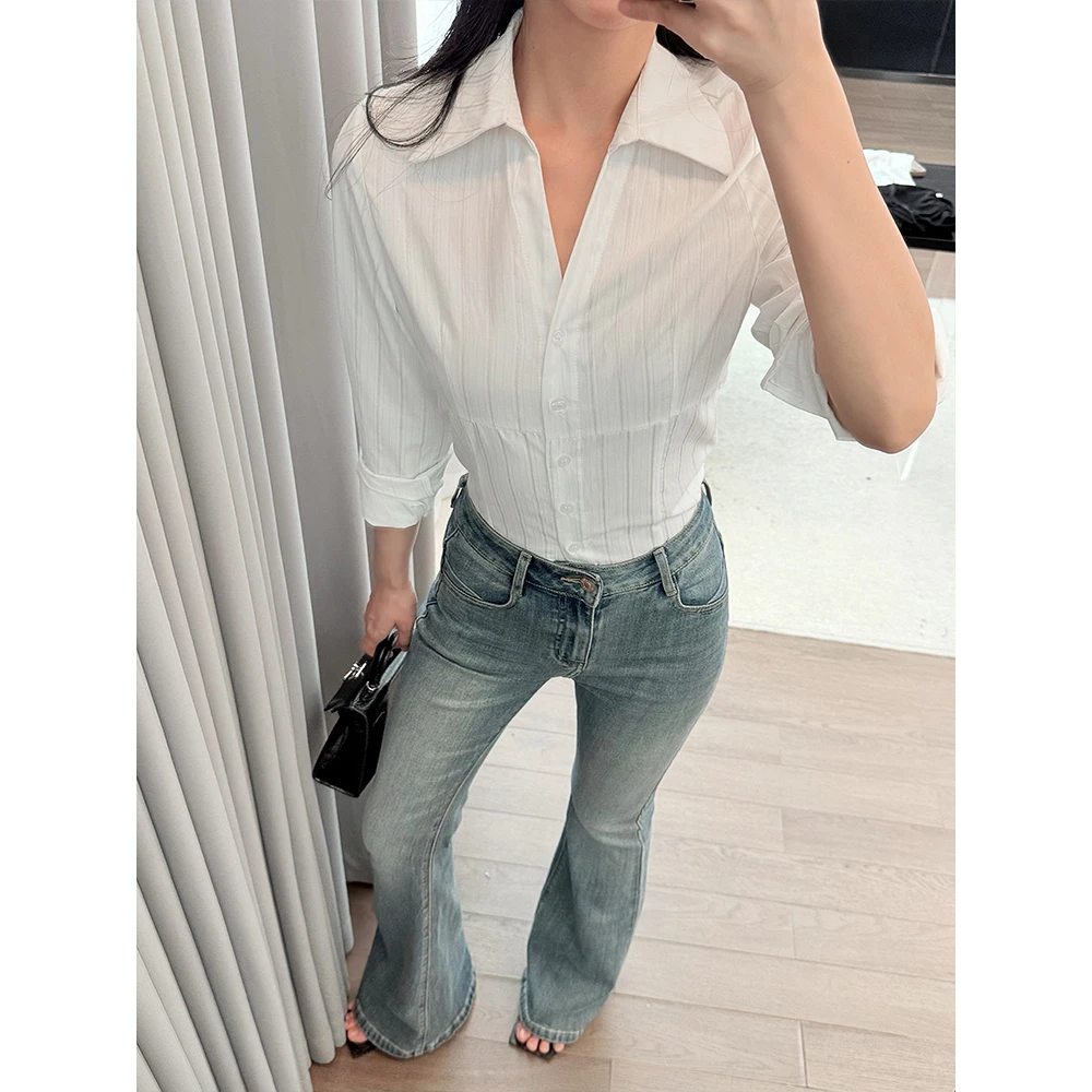 MUMU STUDIO2025新款白色条纹衬衫女气质高级感长袖设计感上衣