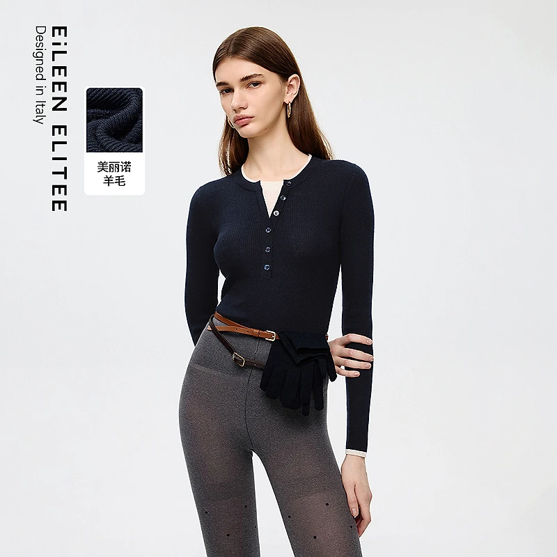 达人朗姿复古修身纯羊毛针织衫打底18KPR003