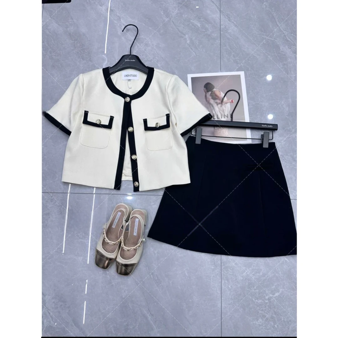 【萧萧】2025春夏时尚高级感小个子套装气质小香风上衣A字裙两件套