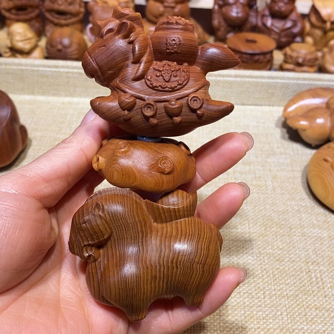 柏木（崖柏）慢*拍崖柏手把件，马x2