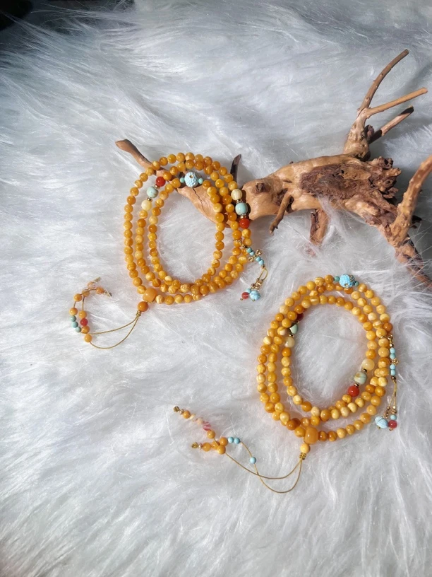 【狒狒】蜜蜡浓蜡妖花108手串 小年份氧化 规格5+ 多样性发货发其一