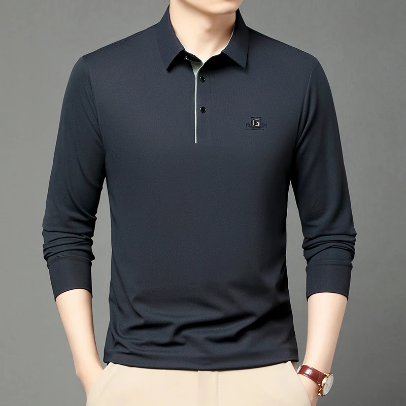 2025春季新款长袖百塔POLO衫中青年男休闲翻领上衣