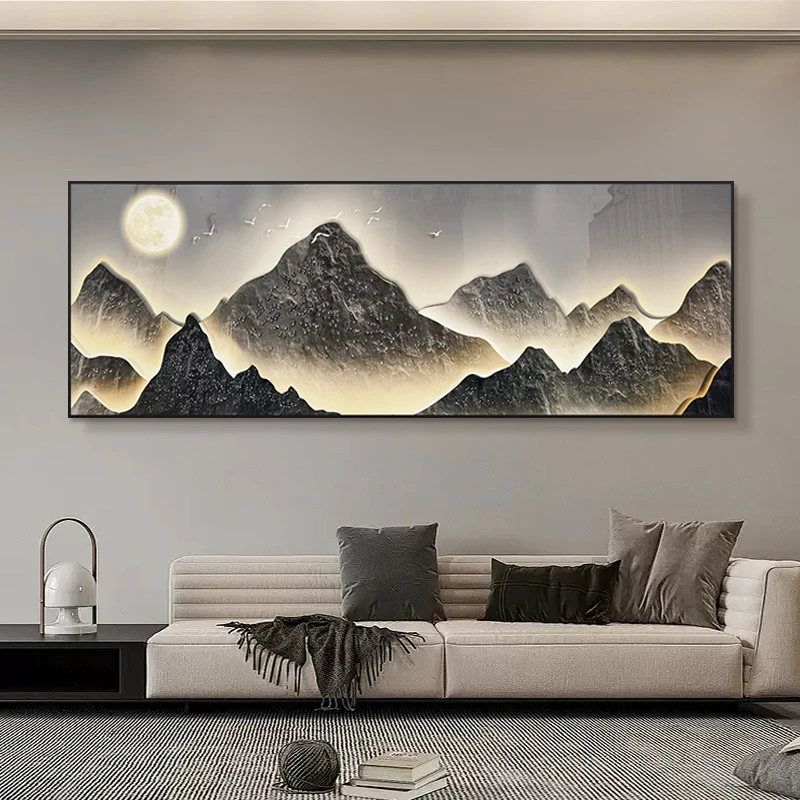 新中式背有靠山沙发背景墙装饰画客厅卧室轻奢挂画山70200