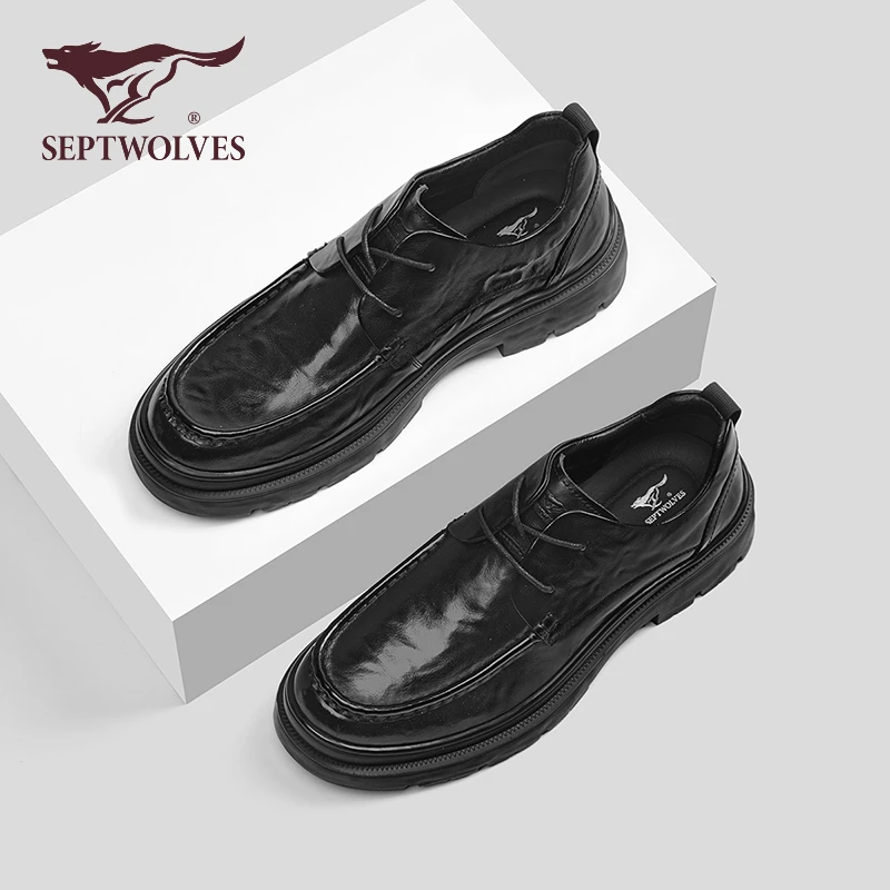 七匹狼正品男鞋秋季英伦风时尚商务休闲皮鞋男上班通勤增高德比鞋