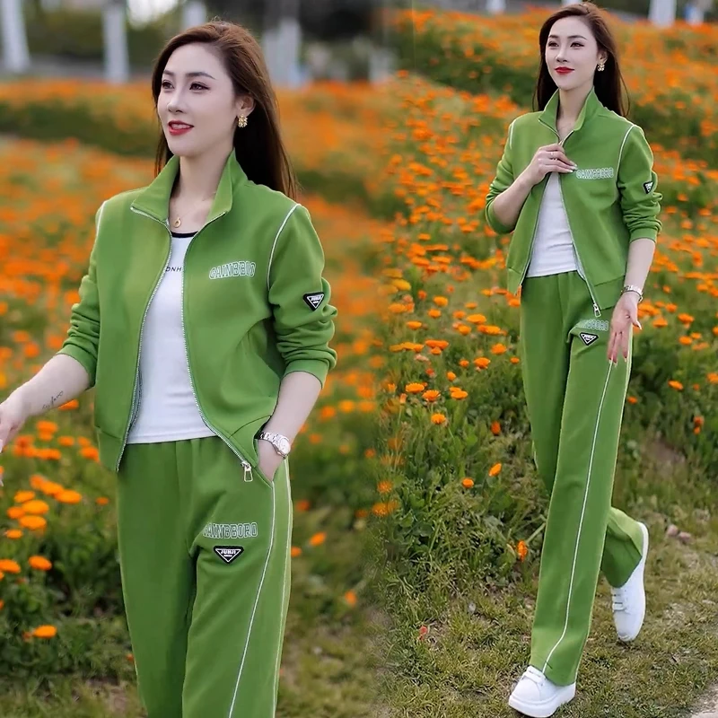 运动套装女2025春秋新款时尚洋气休闲立领卫衣阔腿裤显瘦两件套潮