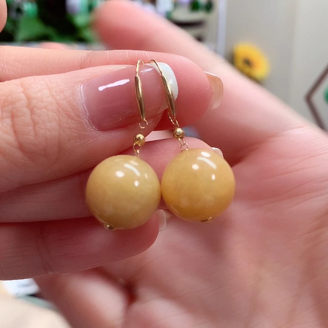 翡翠耳饰18K金镶嵌天然翡翠