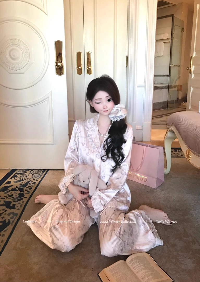 【粉紫kitty猫】网红高级凯蒂猫冰丝睡衣女套装2025春秋新款家居服