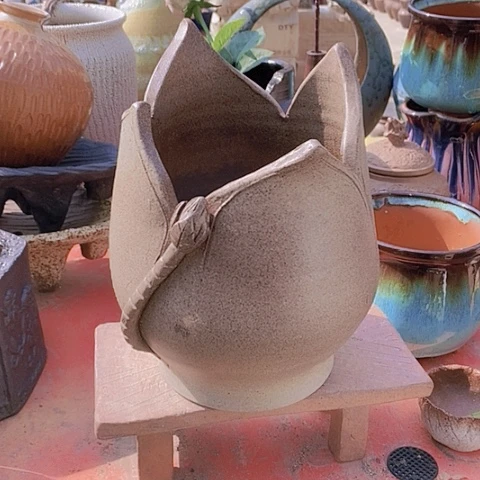 紫砂花盆口18高度27处理孤