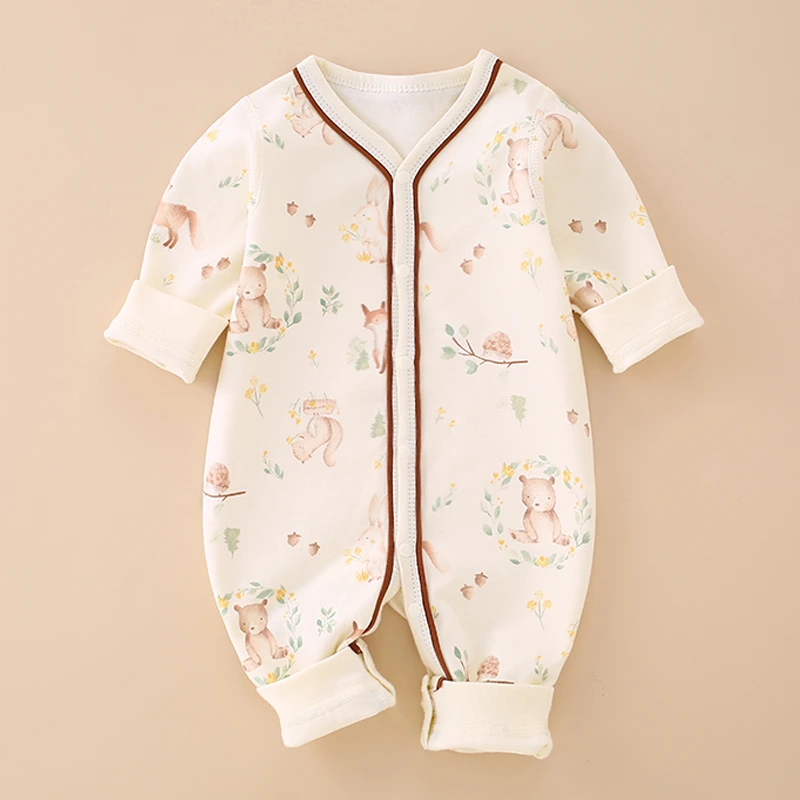 宝宝衣服春秋纯棉长袖新生儿连体衣薄款哈衣外出服婴儿衣服国风款