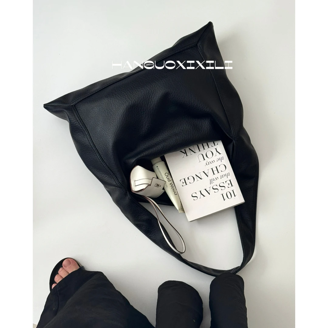 韩国西西里小众设计新款复古软牛皮托特包女大容量单肩手提腋下包