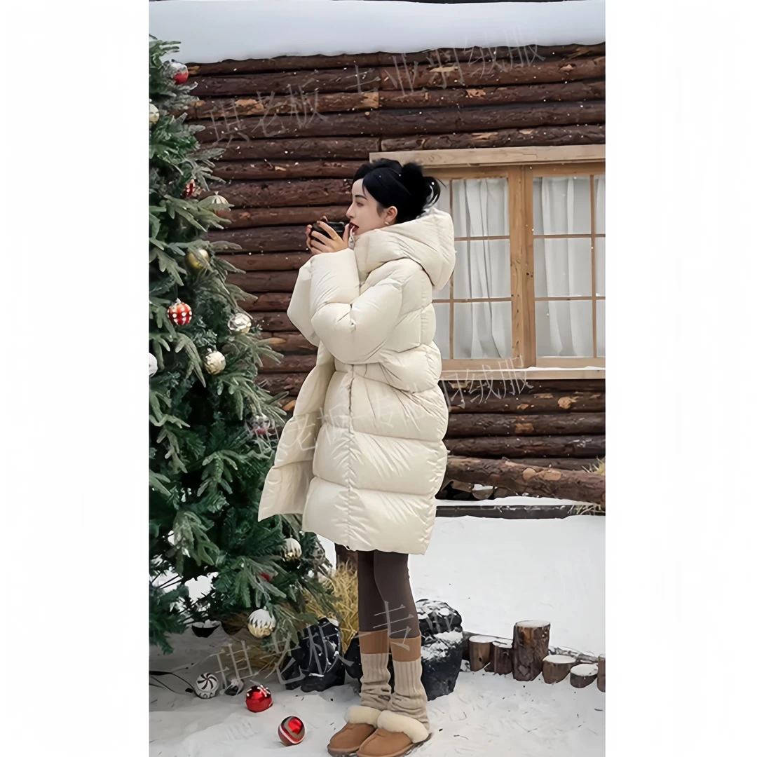 茧型泡芙保暖羽绒服女中长款气质宽松加厚连帽韩版新款时尚外套潮