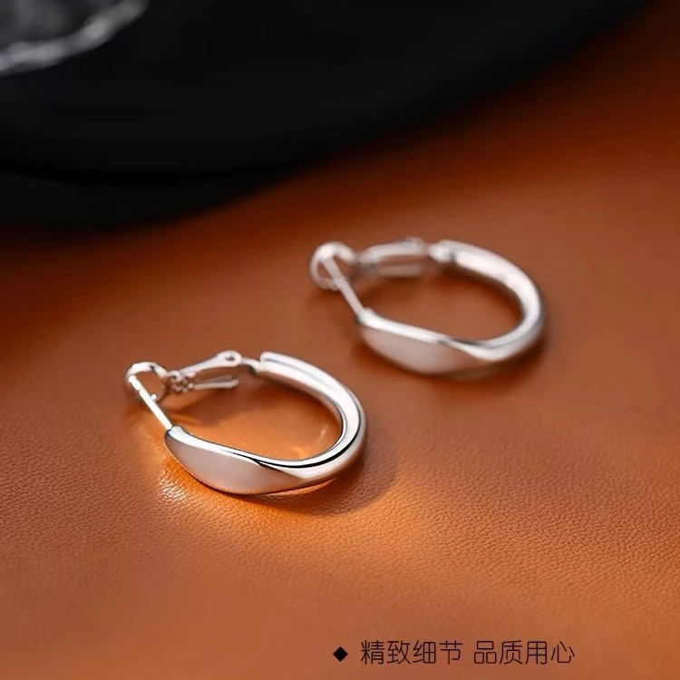 合金耳饰 s999纯银耳环简约法式圆圈耳环小众时尚素圈耳扣耳饰