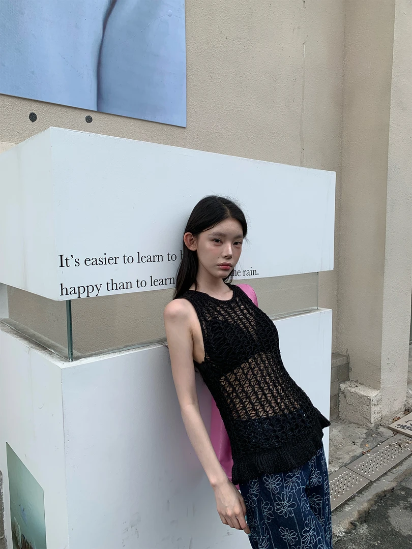 【YWYW25S/S】春夏气质通勤纯色镂空弹力无袖背心5037