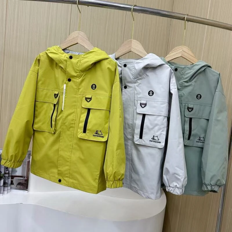 {高端定制}三防儿童春秋连帽户外冲锋衣外套