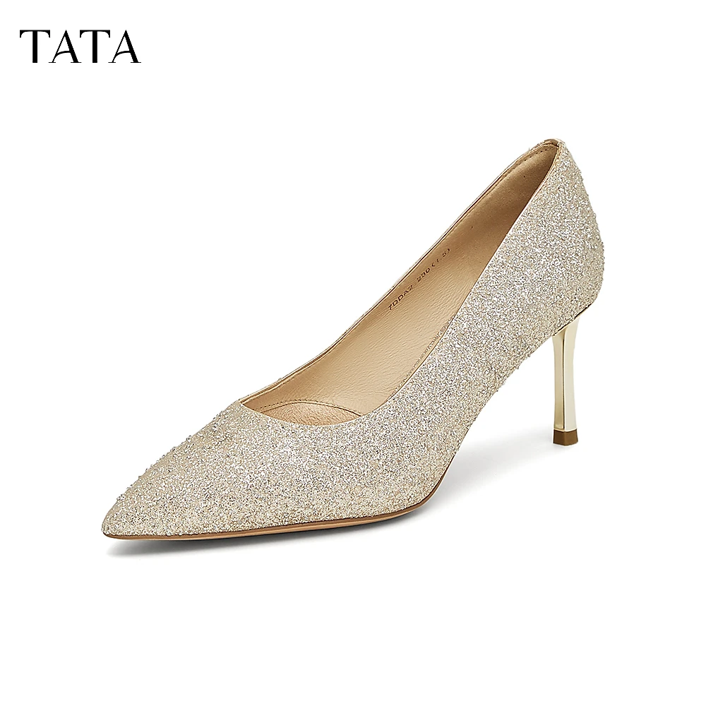 TATA他她法式尖头高跟鞋不累脚女气质闪钻婚鞋2025春新款7DDA2AQ5