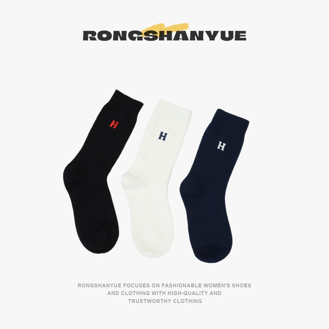 Rongshanyue配鲨鱼裤的袜子春秋中筒袜纯棉吸湿排汗运动袜子A1440
