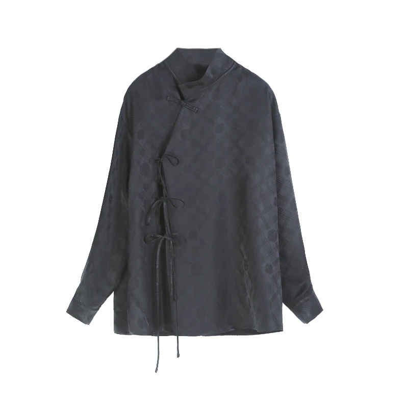 24姆米八达运满桑提花桑波段香云纱设计款斜襟细绳衬衣12549-3-4