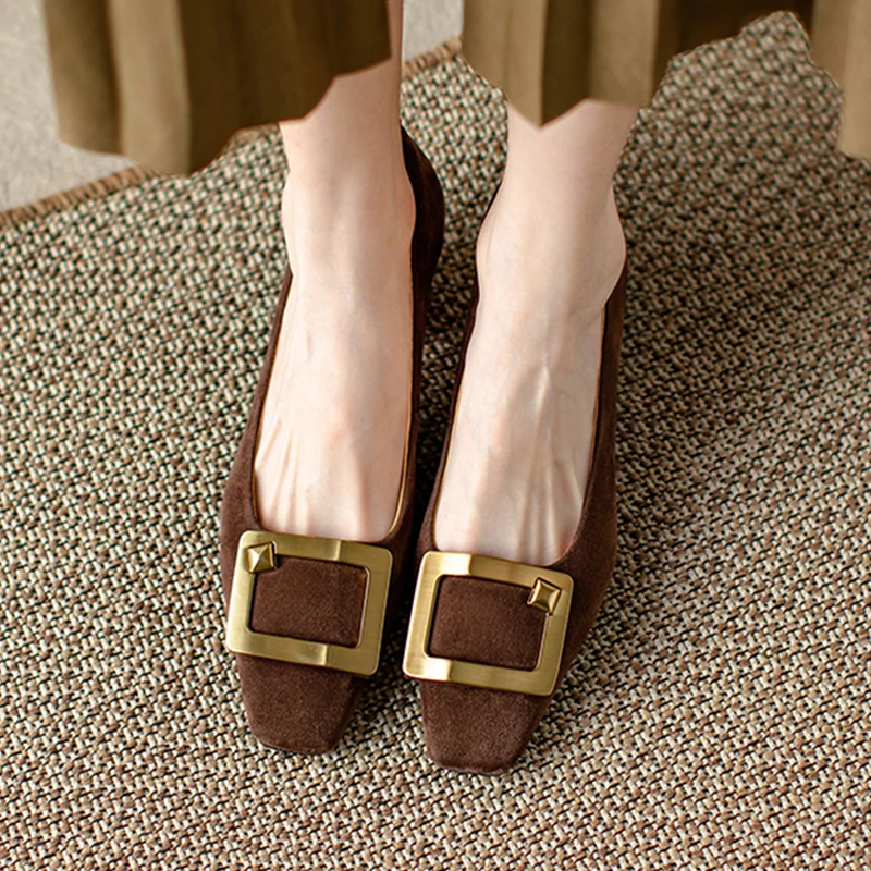 亮闪闪真皮意大利御姐风格手工时装单鞋飒美高阶粗跟方头绒面鞋