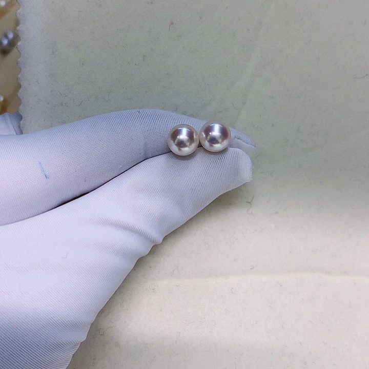 海水珍珠18K金镶嵌耳钉7.5-8