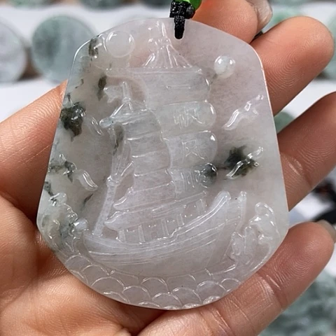 翡翠颈饰未镶嵌一帆风顺福利有工具痕