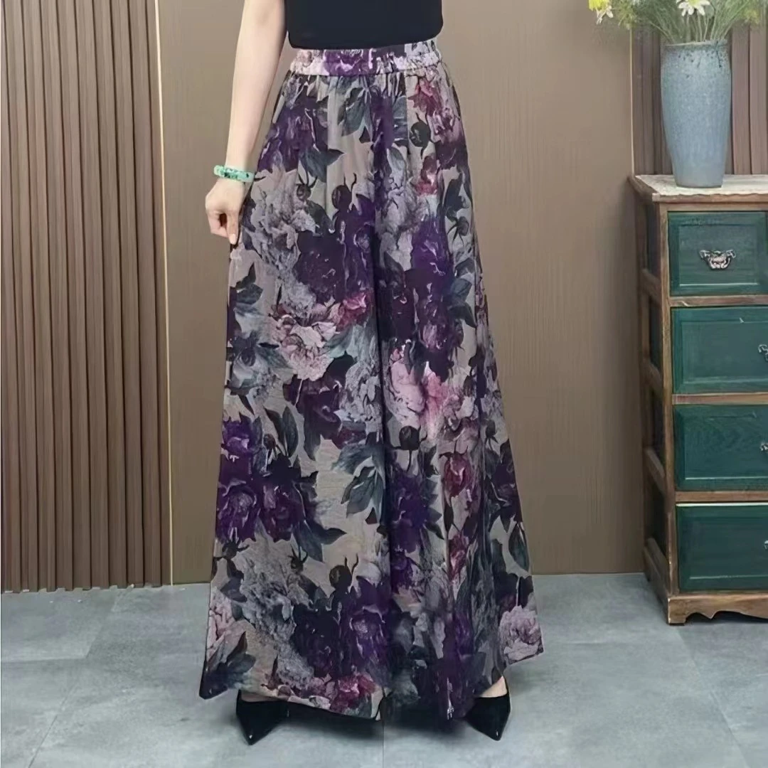 【锦绣江南】宽松透气大码气质时尚显瘦中老年松紧腰裤夏季阔腿裤