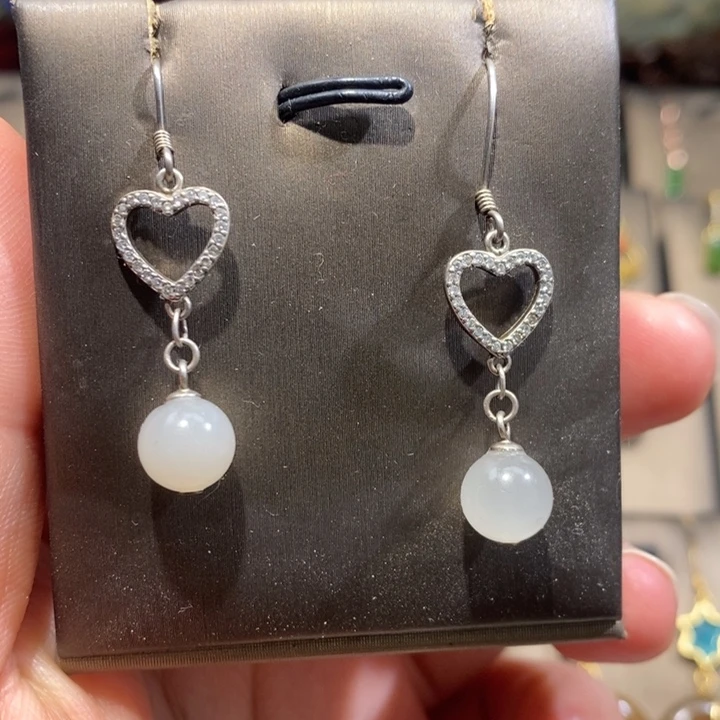 和田玉银S925镶嵌耳饰