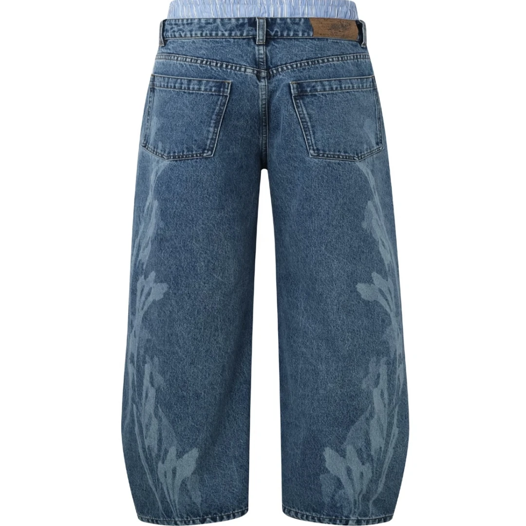 实体现货 Birth of Royal Child BORC 双腰裂纹拔印弯牛仔裤