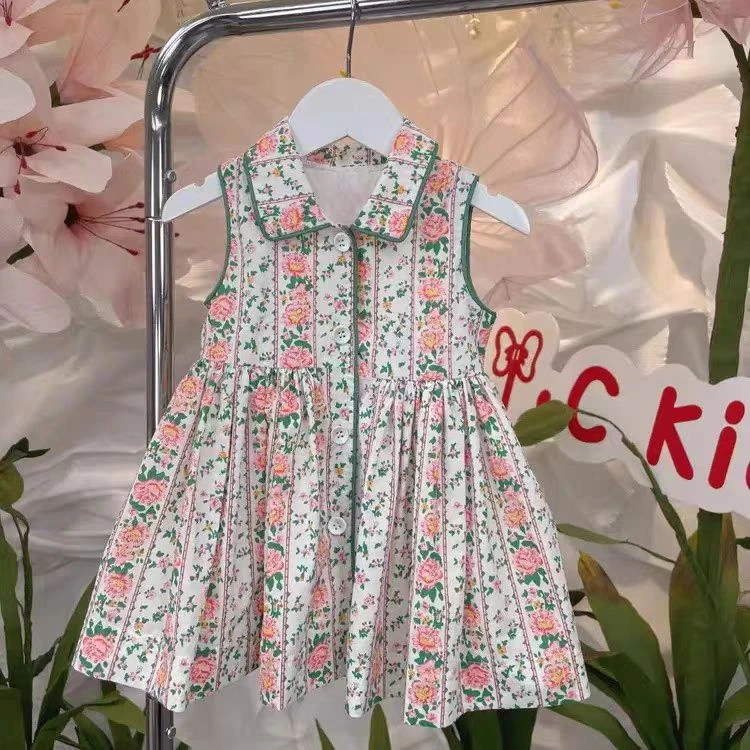 77151儿童纯棉碎花洋气连衣裙夏季新款女童韩版花朵无袖公主裙潮