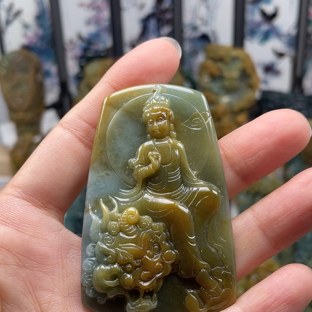 翡翠未镶嵌颈饰天然翡翠a货文殊