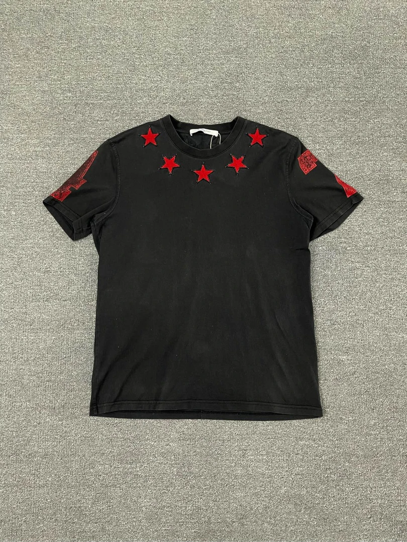 99新 Givenchy/纪梵希 红五角星短袖T恤/黑色/L码