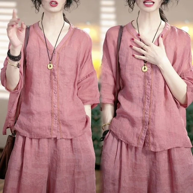 单/套装时尚高端轻奢减龄套春夏季新款气质宽松显瘦百搭上衣_长裤