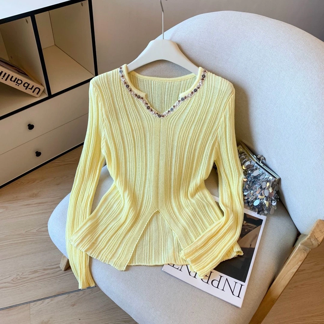 v领衫女春秋季2025新款爆款法式别致绝美内搭打底衫长袖上衣