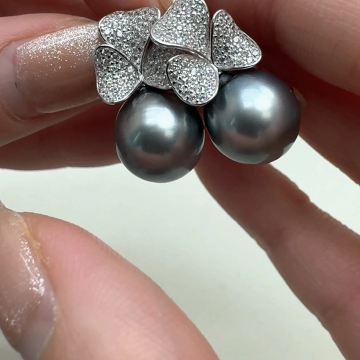 海水珍珠耳饰银S925镶嵌