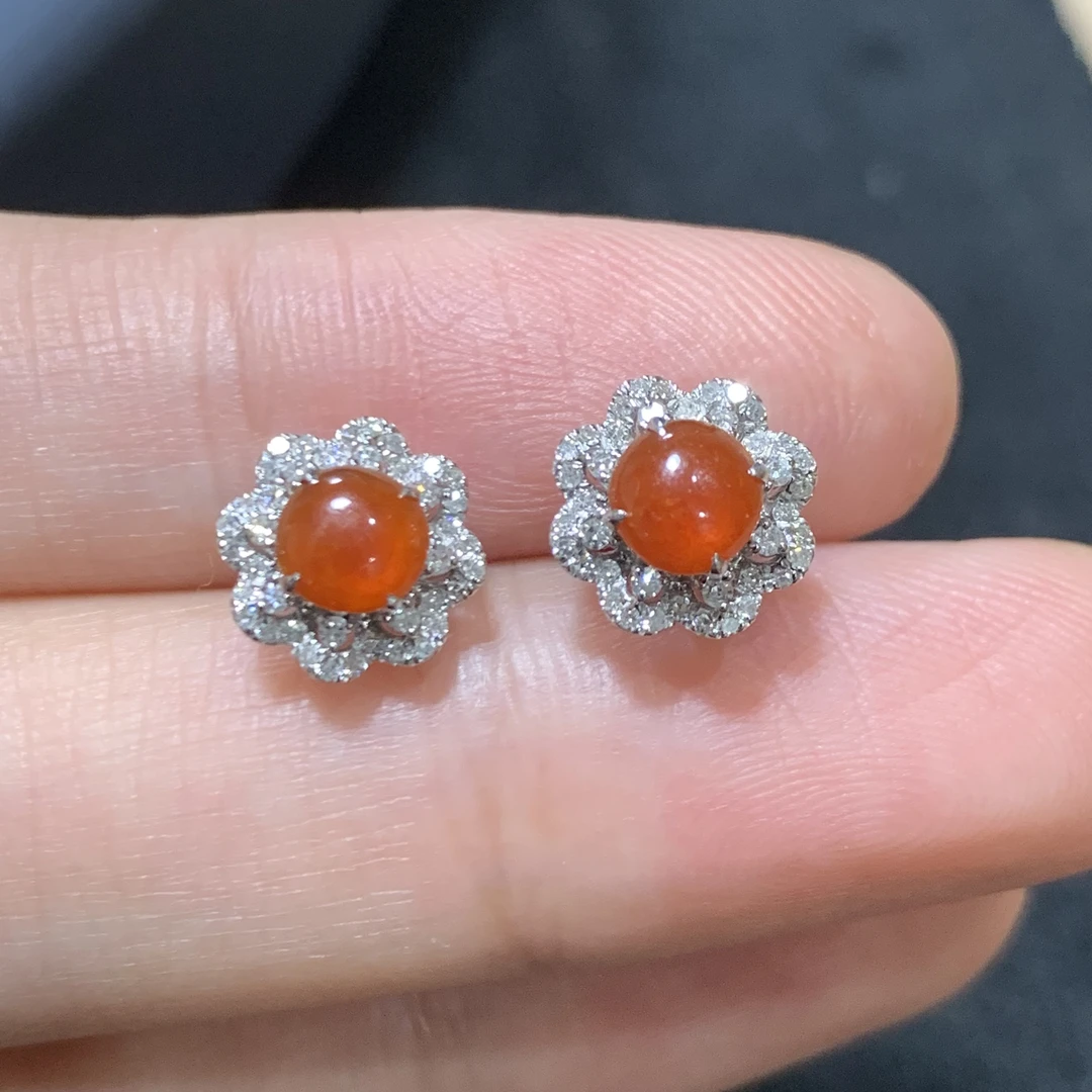 18k翡翠金黄翡耳钉