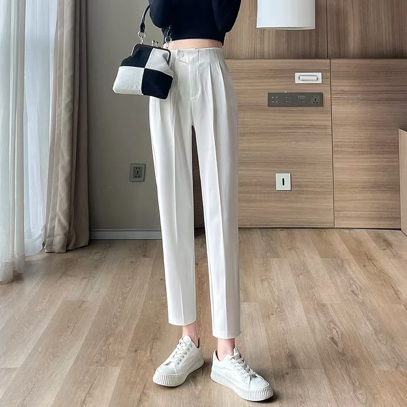 西装裤女春夏薄款高腰显瘦直筒烟管裤宽松九分休闲裤小个子哈伦裤