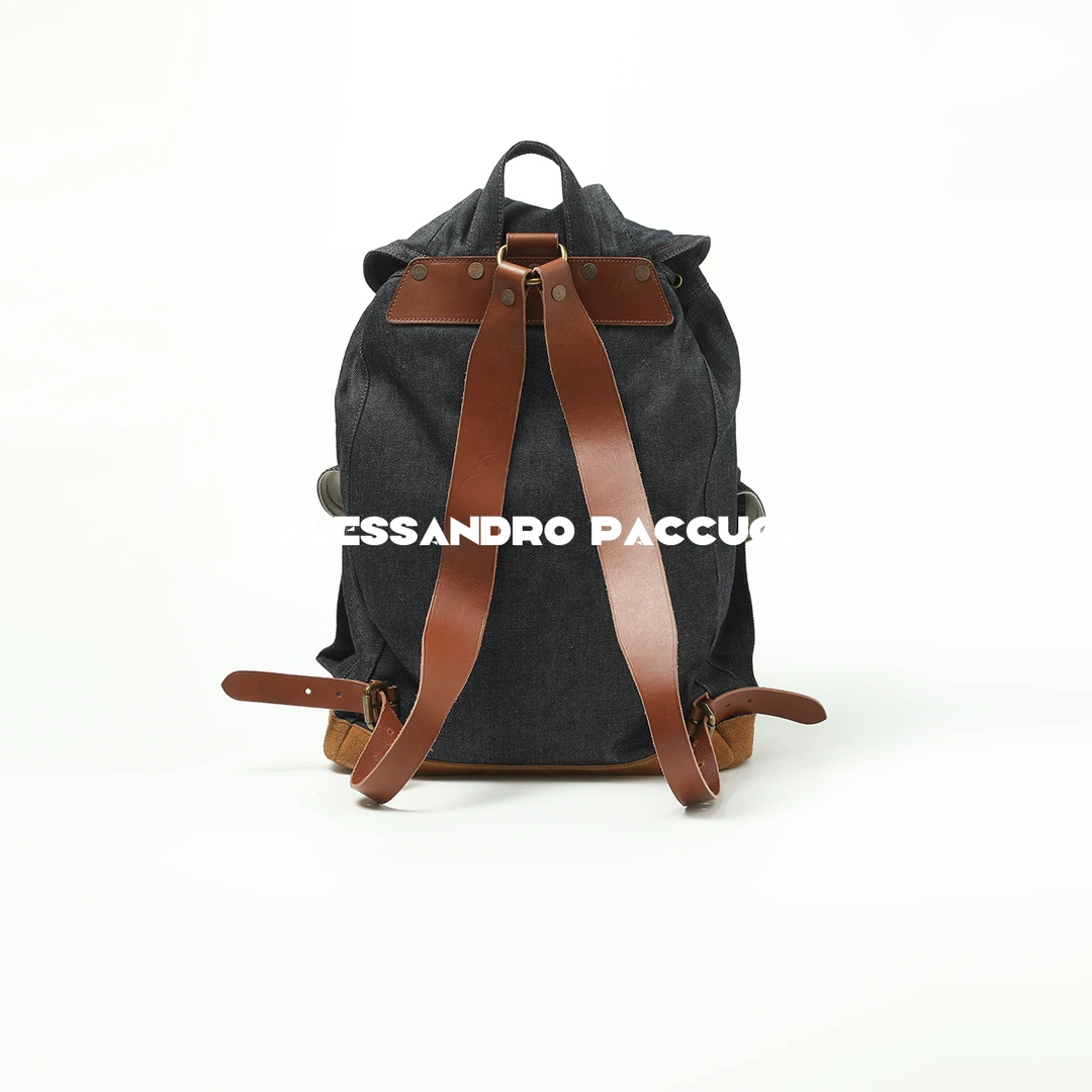 AP洛哥43108BS【大号】进口牛仔布拼牛皮+发霉五金时尚百搭双肩包