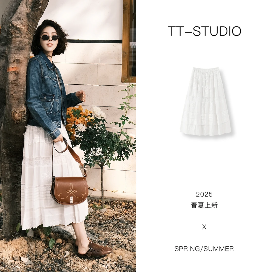 【钟意裙】欧若风真丝+麻料显瘦百搭百褶裙白色半身裙裙子TT-K1086