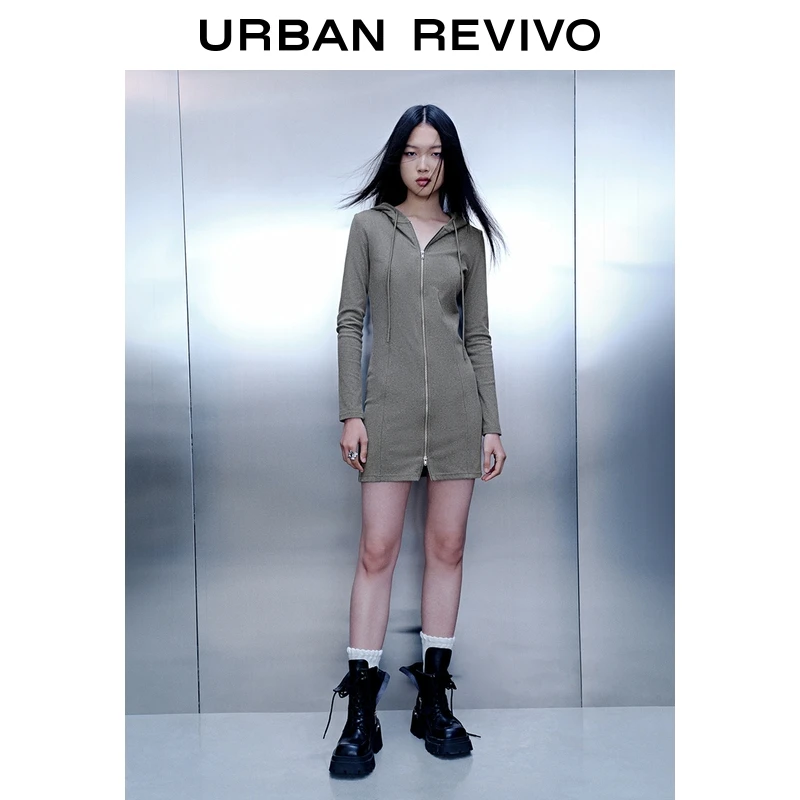 UR2026春季新款女运动连帽抽绳拉链连衣裙UYY750124+