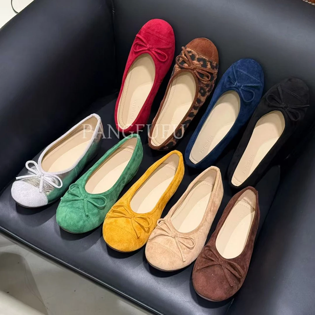 【胖福福大码女鞋】内增高3.5cm百搭小芭蕾圆头休闲单鞋女拼色软底