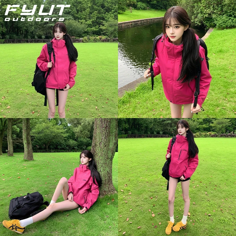 FYUT绒蒿粉冲锋衣外套女2025春秋季防风保暖户外徒步骑行登山服男