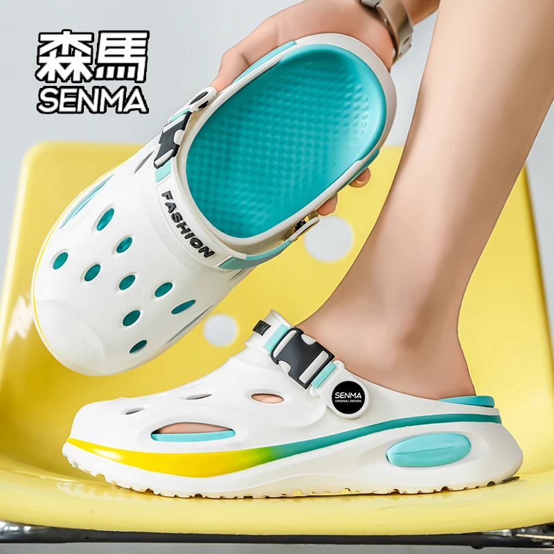 SENMA/森马洞洞鞋男2025新款夏季外穿防滑包头凉鞋户外运动沙滩鞋