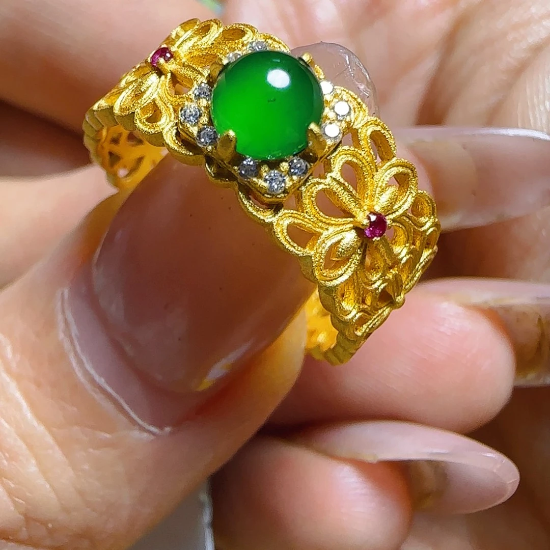 翡翠戒指银S925镶嵌翡翠150