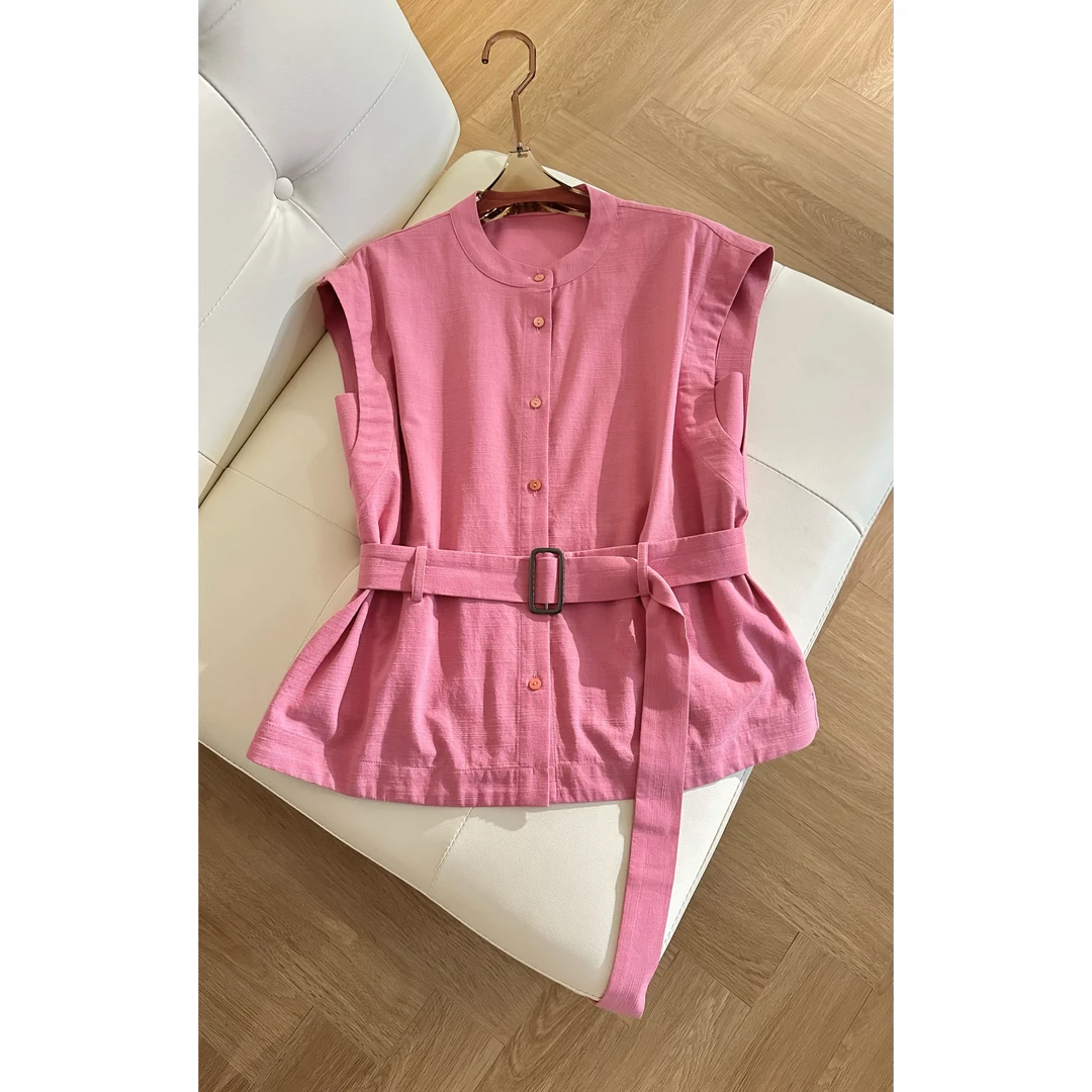 版衣【玫瑰浅梦】夏季新款百搭设计感圆领修身显瘦无袖上衣MF-1825