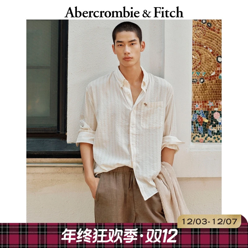 【府绸条纹】AF小麋鹿图案男装25秋季美式经典长袖衬衫125-5231