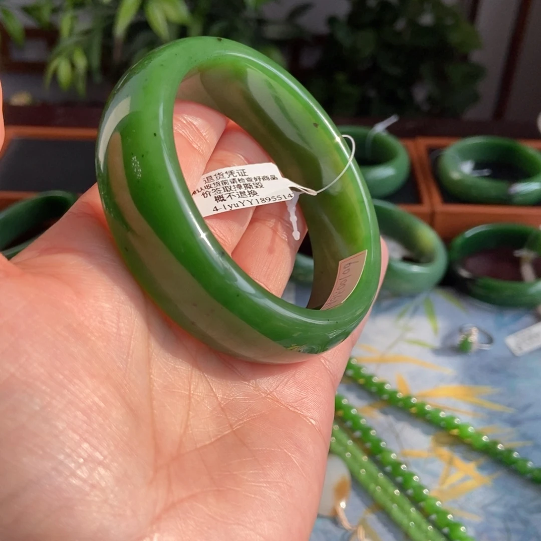 和田玉（碧玉）未镶嵌手镯俄碧阳绿60