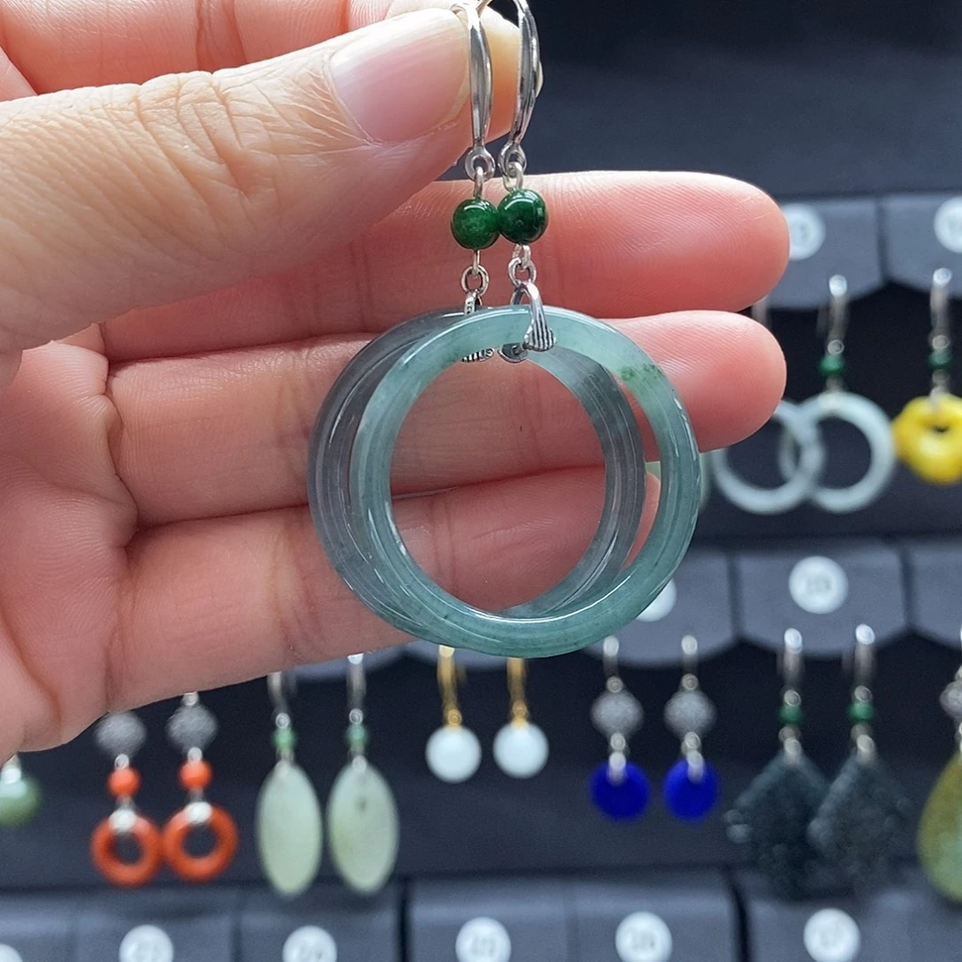 翡翠银S925镶嵌耳饰