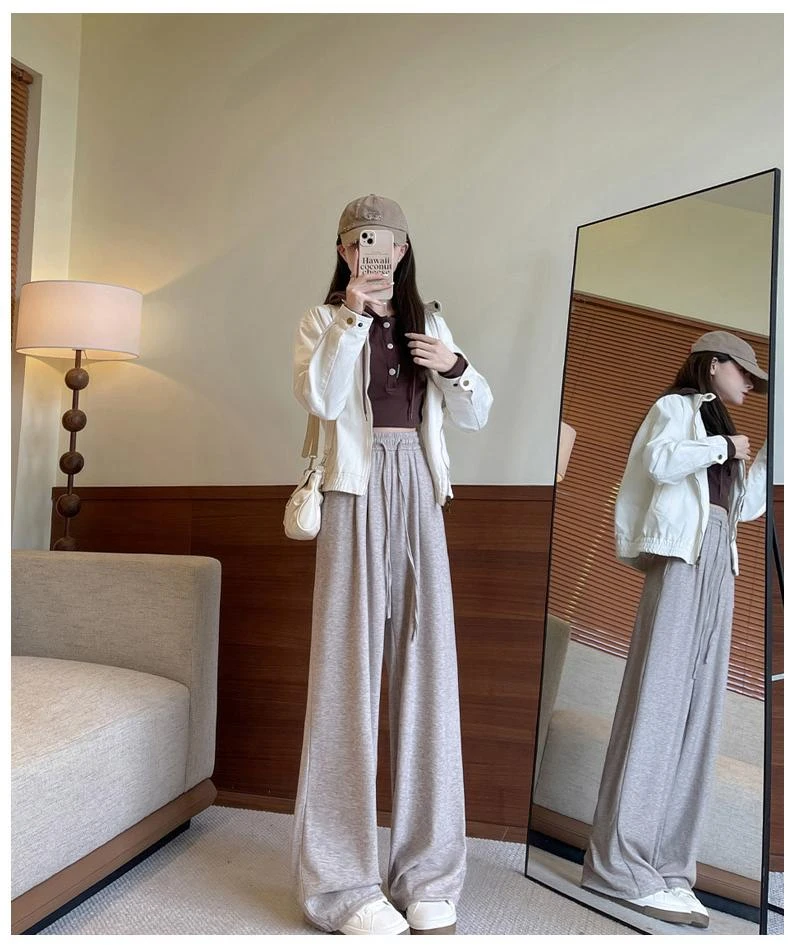 小个子窄版糯米裤女2025新款春秋季高腰宽松垂感雪尼尔阔腿裤春秋