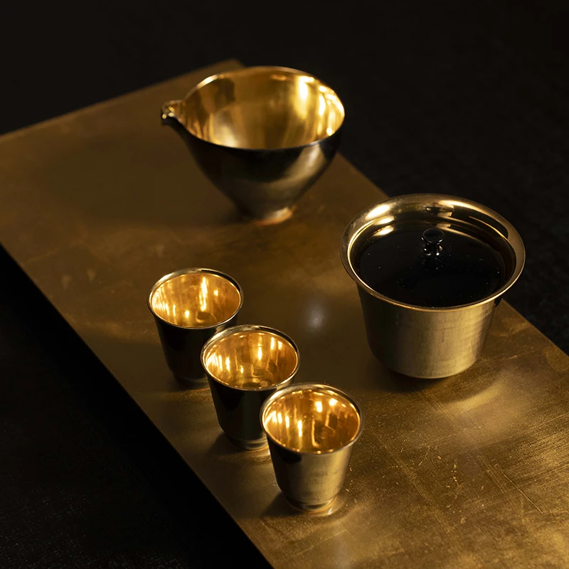 葛玲玉手作黑金盖碗鎏金薄胎陶瓷茶杯主人杯不烫手高端茶具